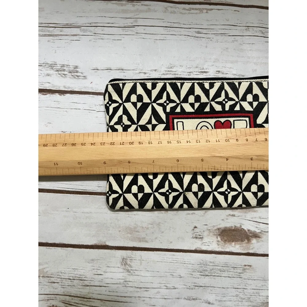 Brighton LOVE Pouch Black White Geometric Heart Canvas Cosmetic Bag OS